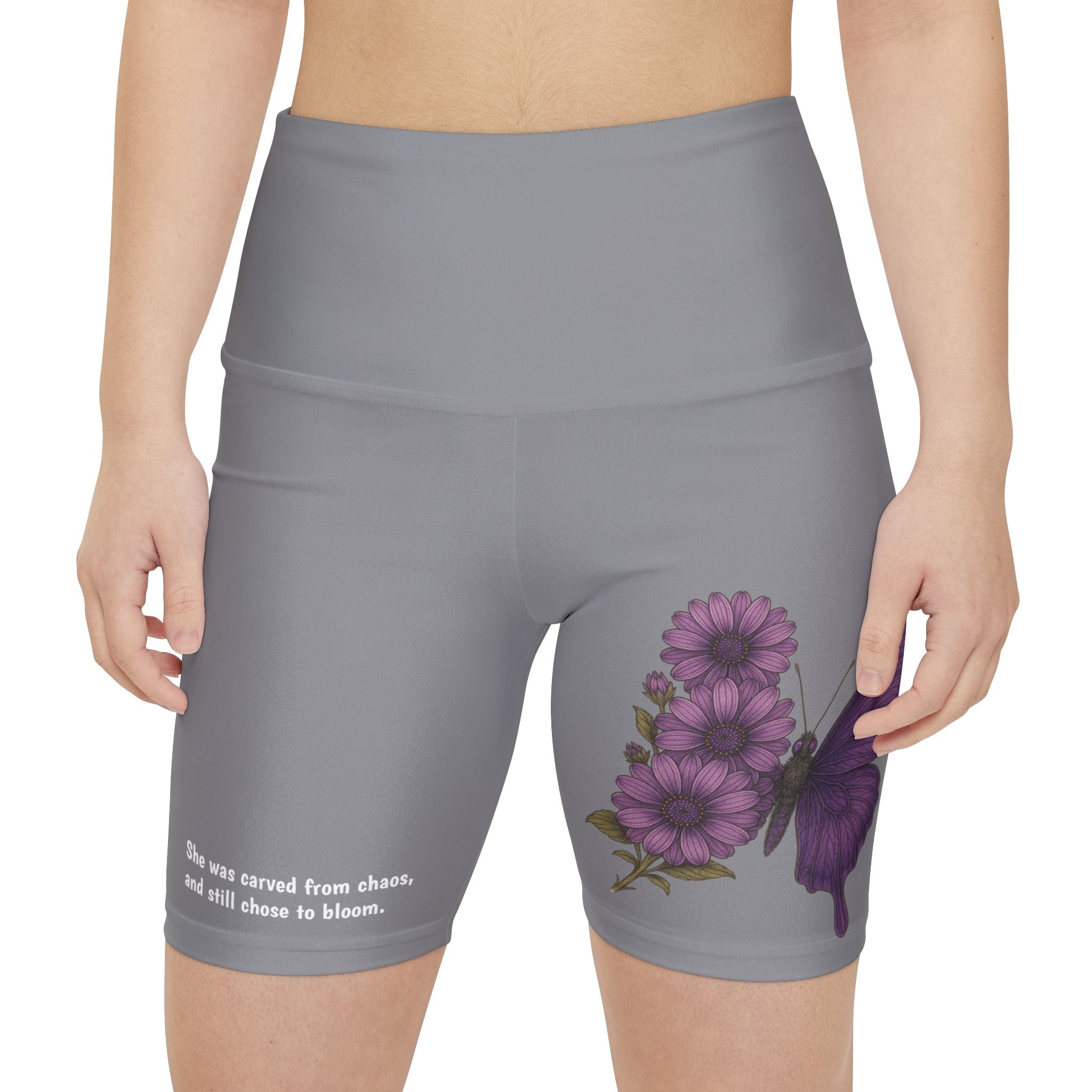African Daisy Butterly Women’s Yoga Shorts Grey