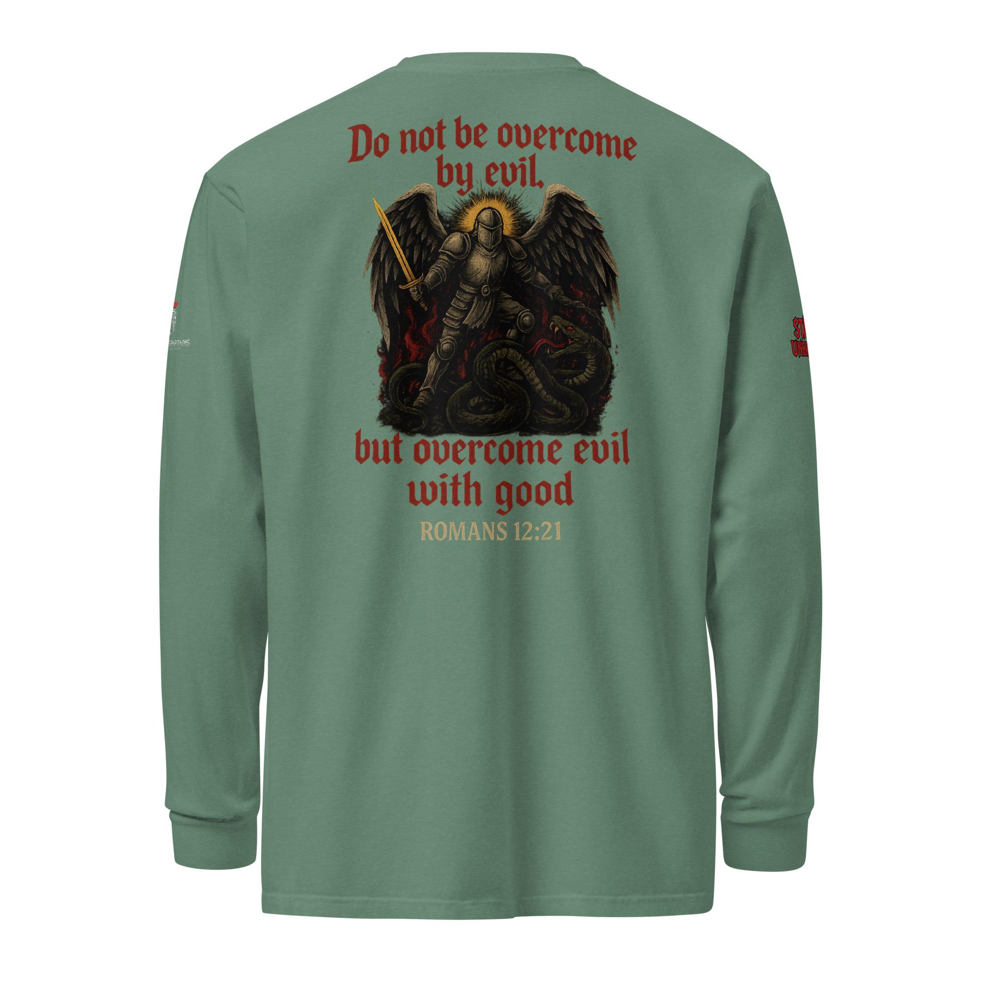 “Romans 12:21” Faith Warrior Heavyweight Long-Sleeve Shirt